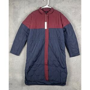 Summersalt Women's Large Blue Red Polyester The Long Colorblock Eco Quilted Coat